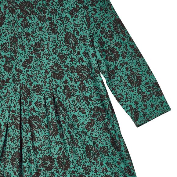 J Jill Midi Dress sz L Women Floral Hunter Green Long Sleeve Cottagecore Prairie - Picture 15 of 16